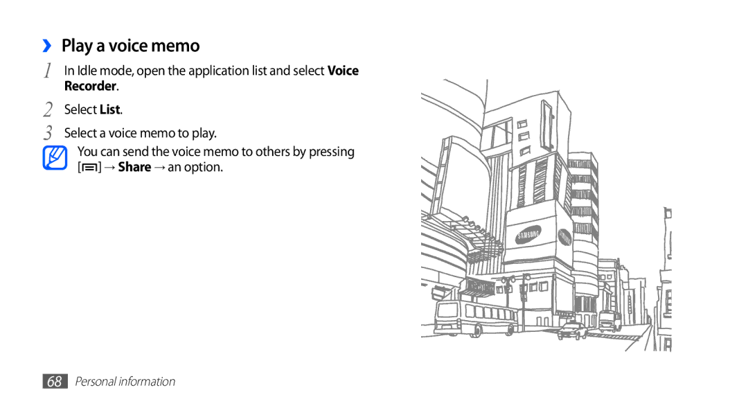 Samsung YP-G1EW/XEZ, YP-G1CW/XEG, YP-GI1CW/XEG, YP-GI1CW/XET, YP-GI1CW/XEU, YP-G1CW/XEE, YP-GI1CW/ROM manual ›› Play a voice memo 