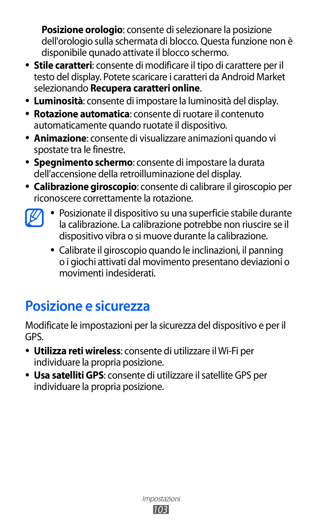 Samsung YP-GI1CW/XEU, YP-G1CW/XEG Posizione e sicurezza, Luminosità consente di impostare la luminosità del display, 103 