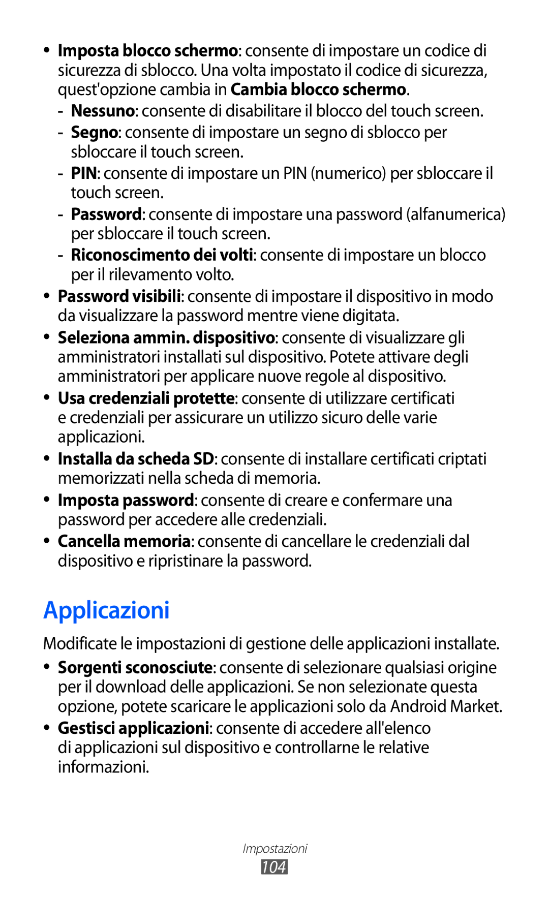 Samsung YP-G1CW/XEG, YP-GI1CW/XEG, YP-GI1CW/XET, YP-GI1CW/XEU manual Applicazioni, 104 