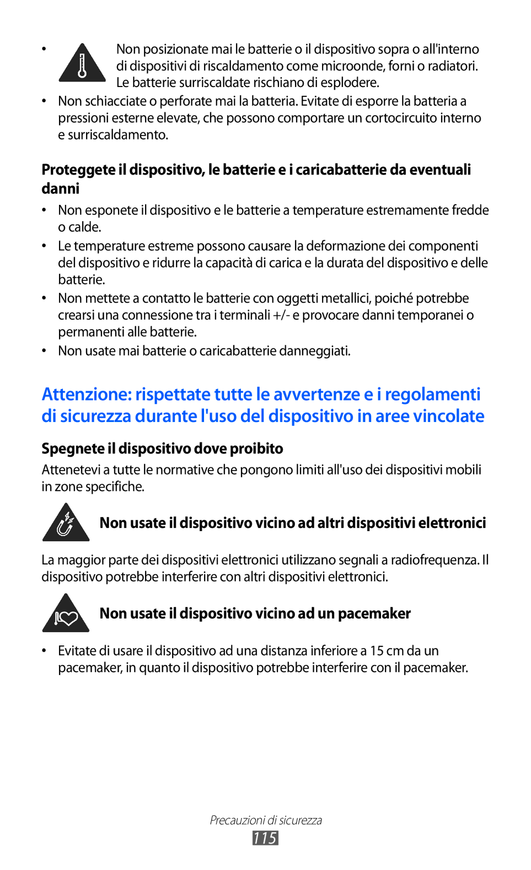 Samsung YP-GI1CW/XEU, YP-G1CW/XEG, YP-GI1CW/XEG, YP-GI1CW/XET manual 115, Spegnete il dispositivo dove proibito 