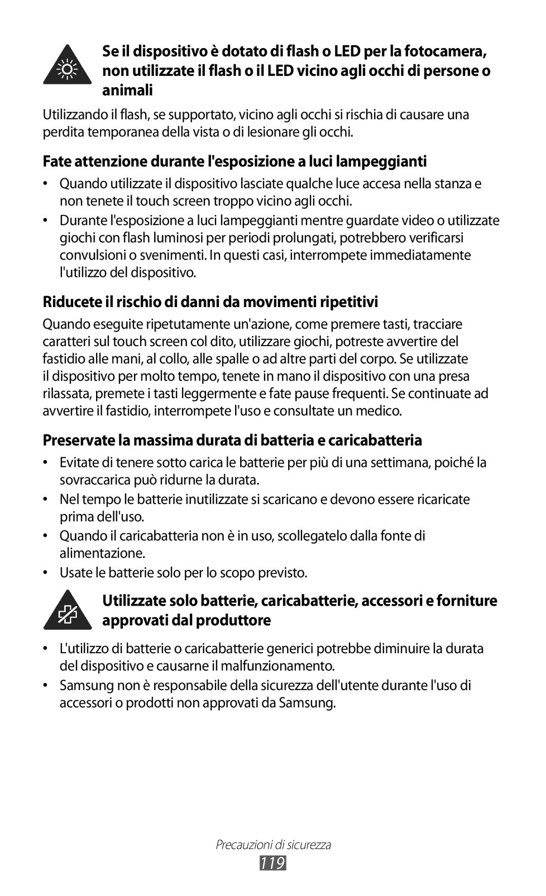 Samsung YP-GI1CW/XEU, YP-G1CW/XEG, YP-GI1CW/XEG, YP-GI1CW/XET 119, Fate attenzione durante lesposizione a luci lampeggianti 