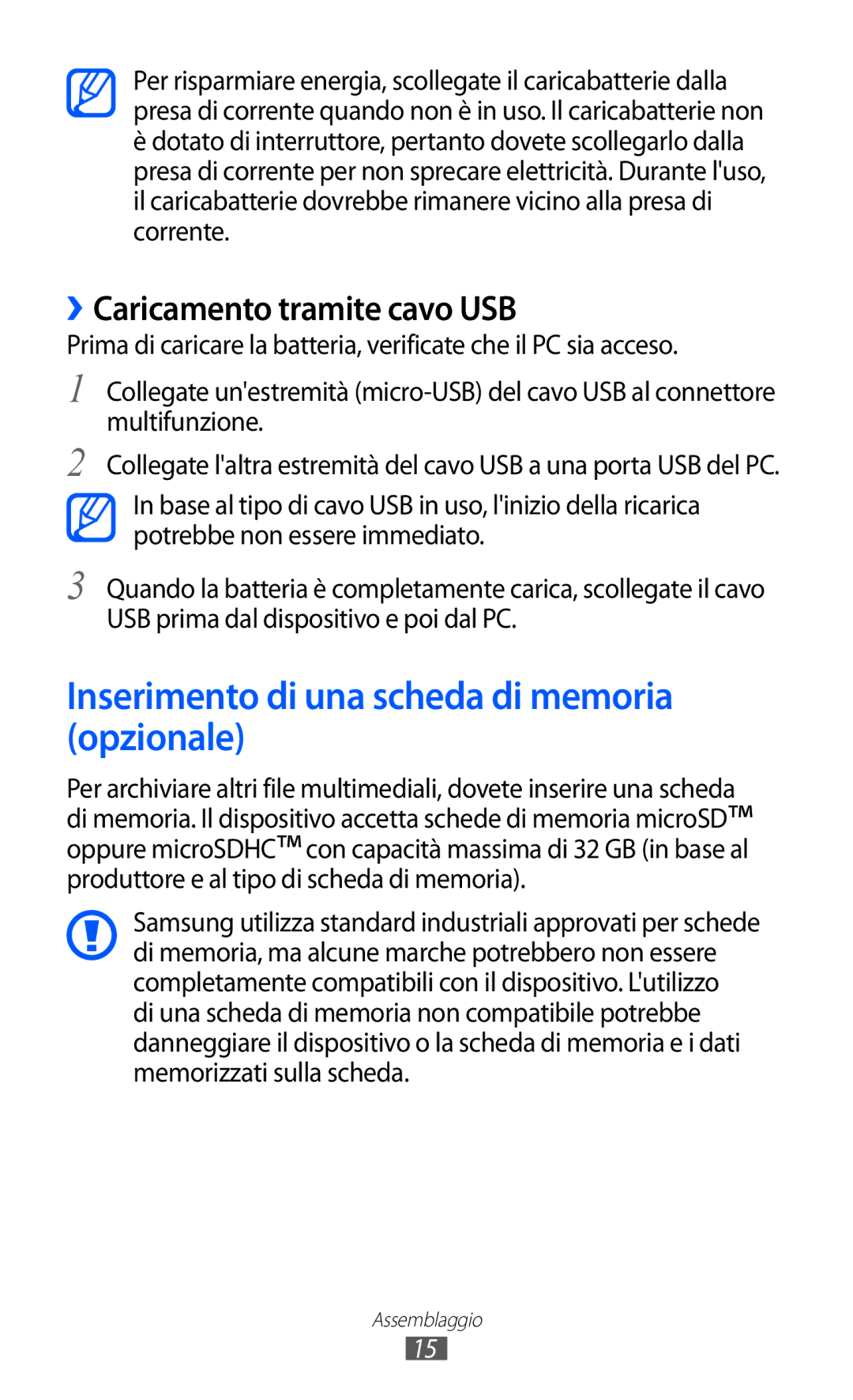 Samsung YP-GI1CW/XEU, YP-G1CW/XEG manual Inserimento di una scheda di memoria opzionale, ››Caricamento tramite cavo USB 