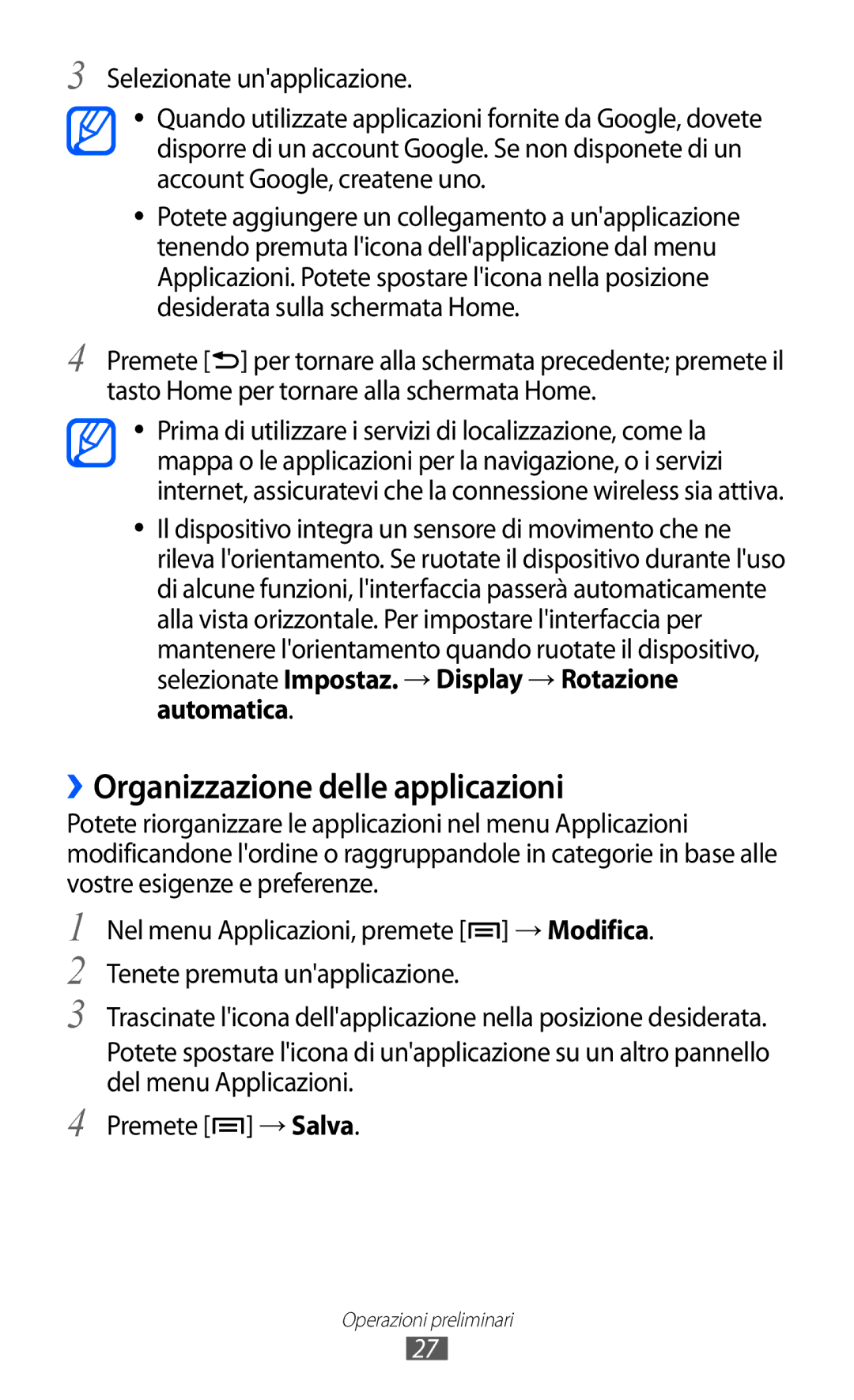 Samsung YP-GI1CW/XEU, YP-G1CW/XEG, YP-GI1CW/XEG, YP-GI1CW/XET manual ››Organizzazione delle applicazioni 