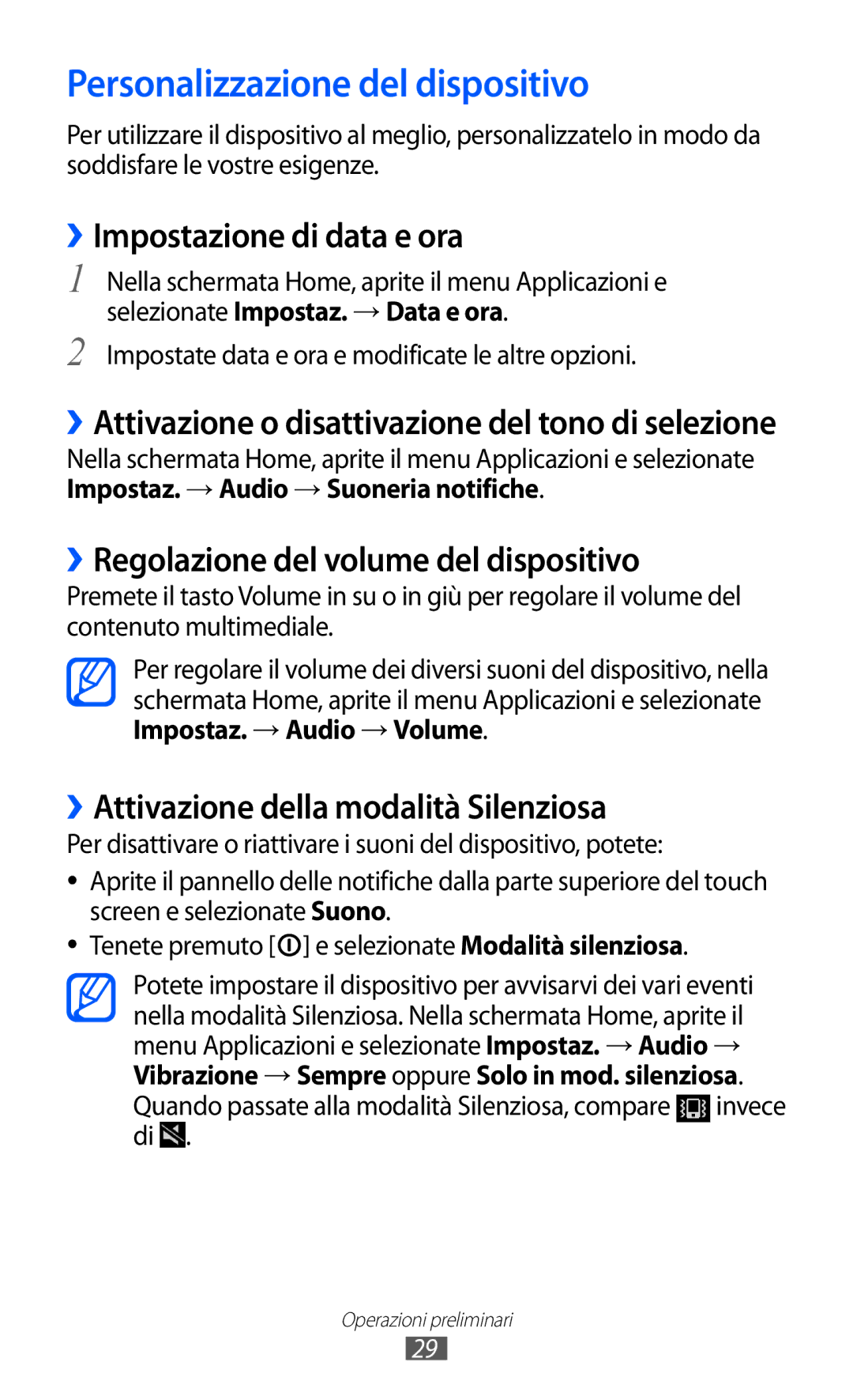 Samsung YP-GI1CW/XEG, YP-G1CW/XEG, YP-GI1CW/XET manual Personalizzazione del dispositivo, ››Impostazione di data e ora 