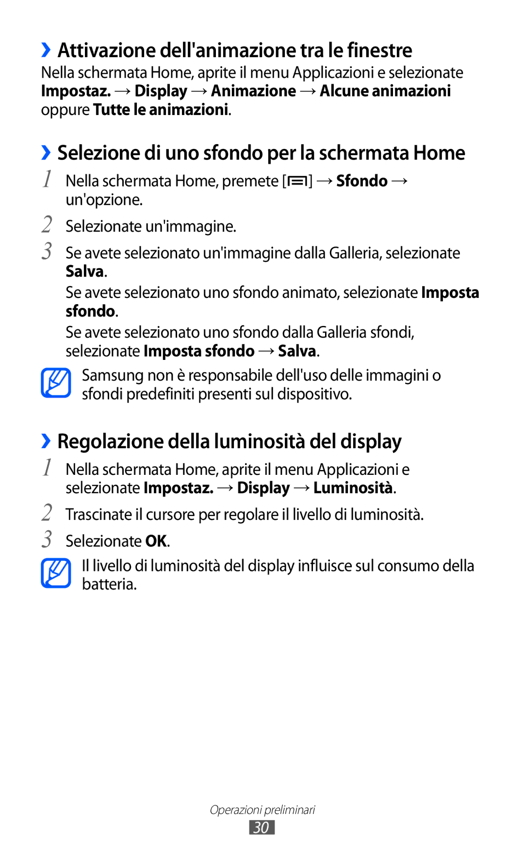 Samsung YP-GI1CW/XET, YP-G1CW/XEG ››Attivazione dellanimazione tra le finestre, ››Regolazione della luminosità del display 