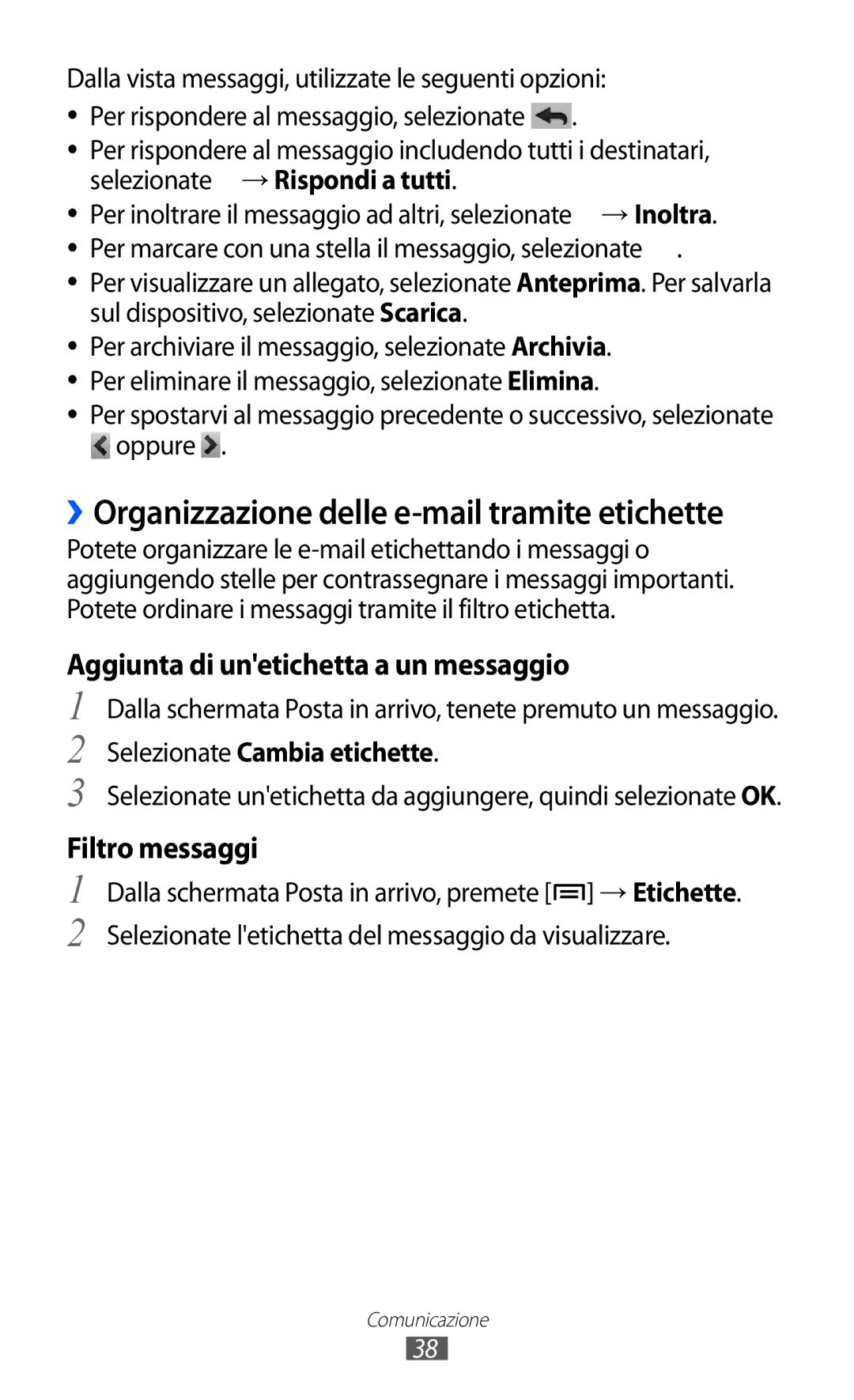 Samsung YP-GI1CW/XET, YP-G1CW/XEG ››Organizzazione delle e-mail tramite etichette, Aggiunta di unetichetta a un messaggio 
