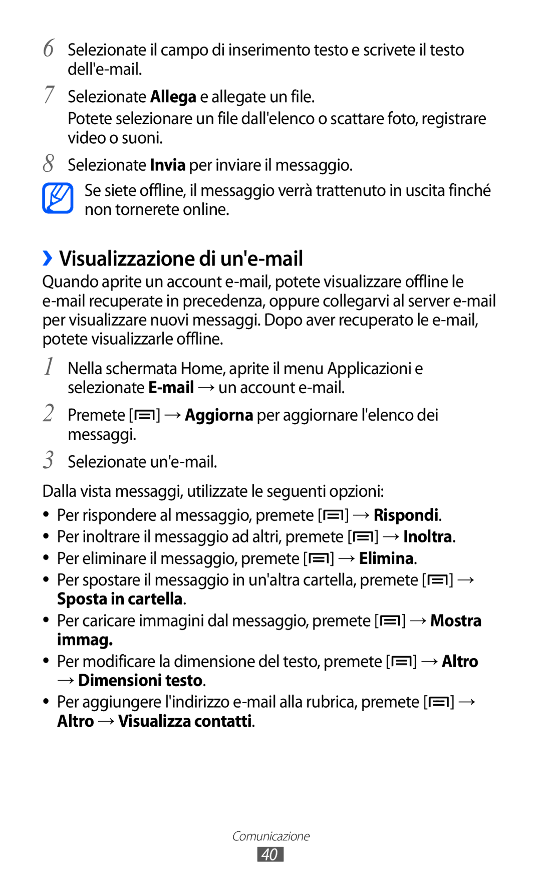 Samsung YP-G1CW/XEG, YP-GI1CW/XEG, YP-GI1CW/XET, YP-GI1CW/XEU manual ››Visualizzazione di une-mail, Immag 