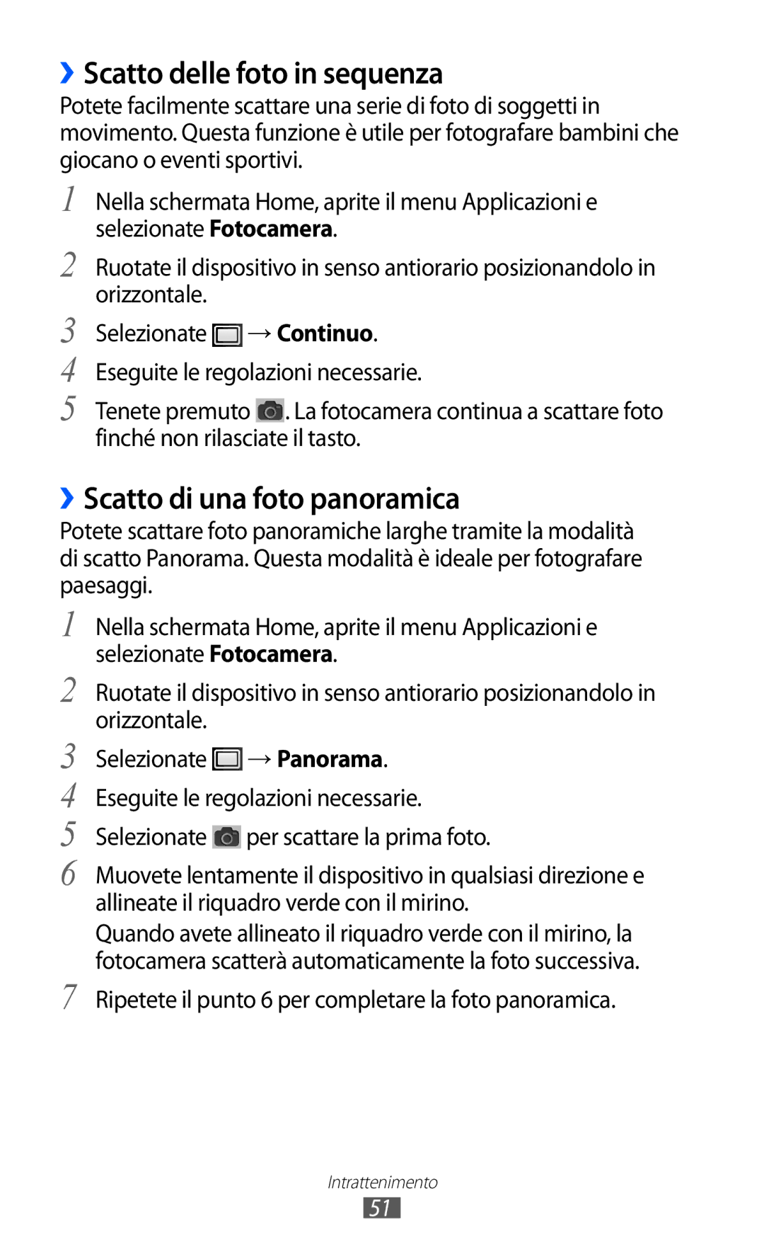 Samsung YP-GI1CW/XEU, YP-G1CW/XEG, YP-GI1CW/XEG manual ››Scatto delle foto in sequenza, ››Scatto di una foto panoramica 