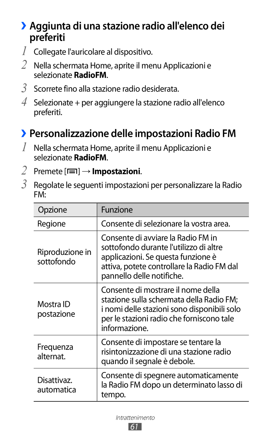 Samsung YP-GI1CW/XEG, YP-G1CW/XEG, YP-GI1CW/XET, YP-GI1CW/XEU manual ››Aggiunta di una stazione radio allelenco dei preferiti 