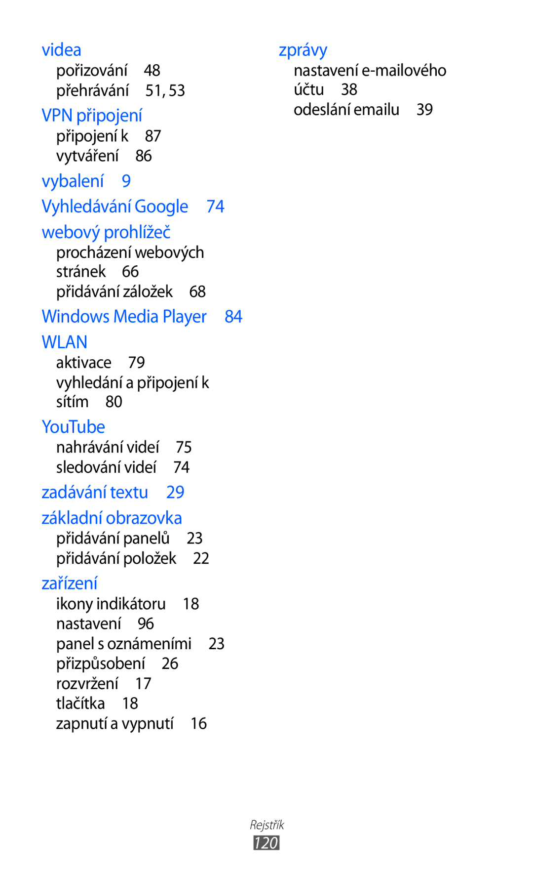 Samsung YP-G1CW/XEZ, YP-G1EW/XEZ manual Wlan, Aktivace 79 vyhledání a připojení k sítím  