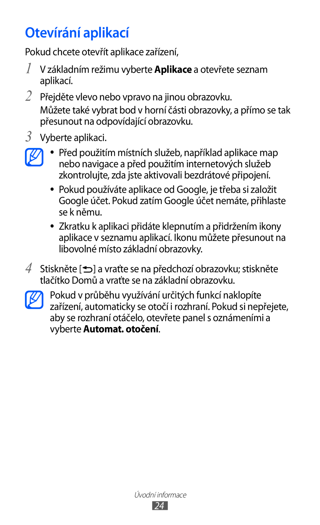 Samsung YP-G1CW/XEZ, YP-G1EW/XEZ manual Otevírání aplikací 