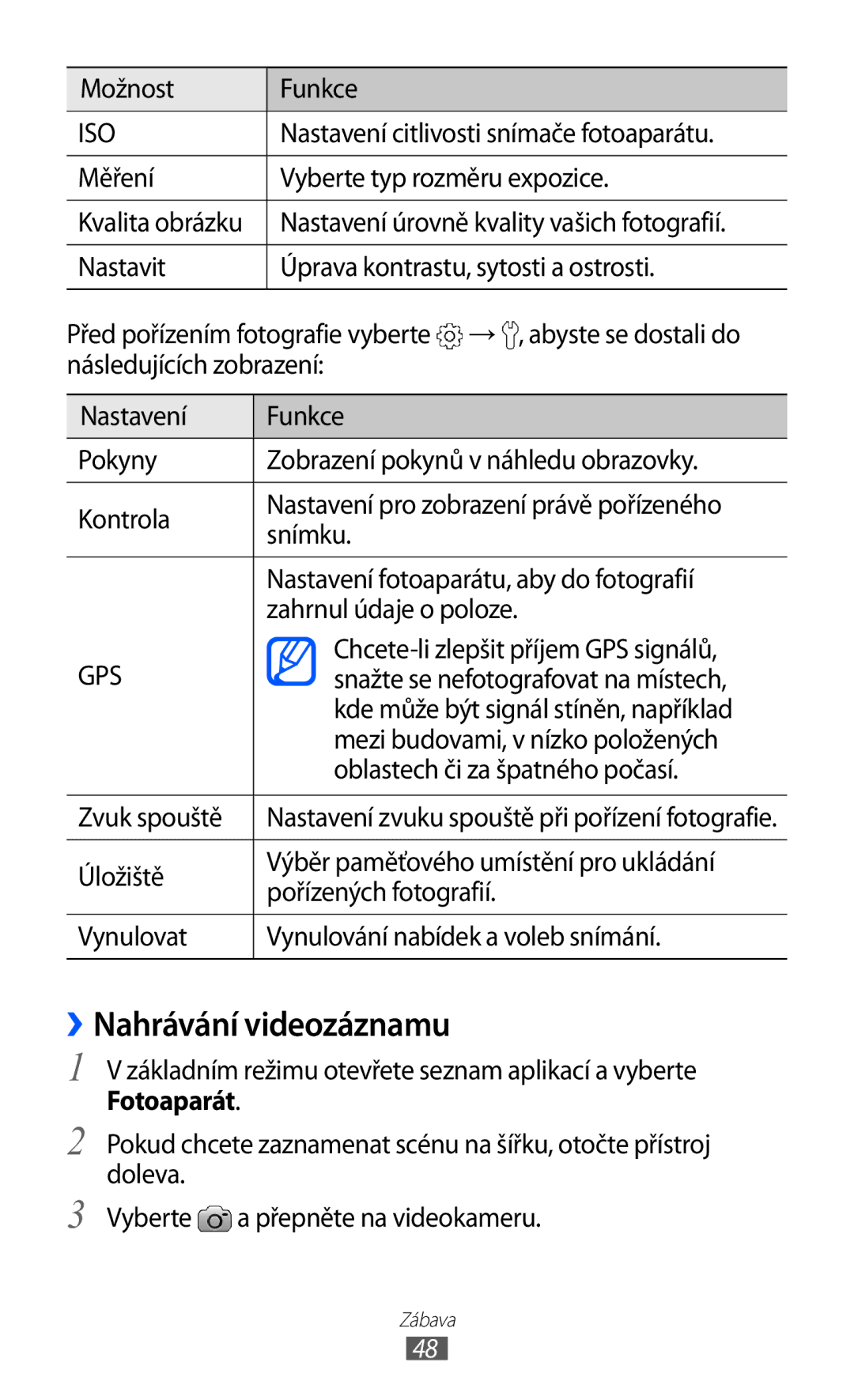 Samsung YP-G1CW/XEZ, YP-G1EW/XEZ manual ››Nahrávání videozáznamu 