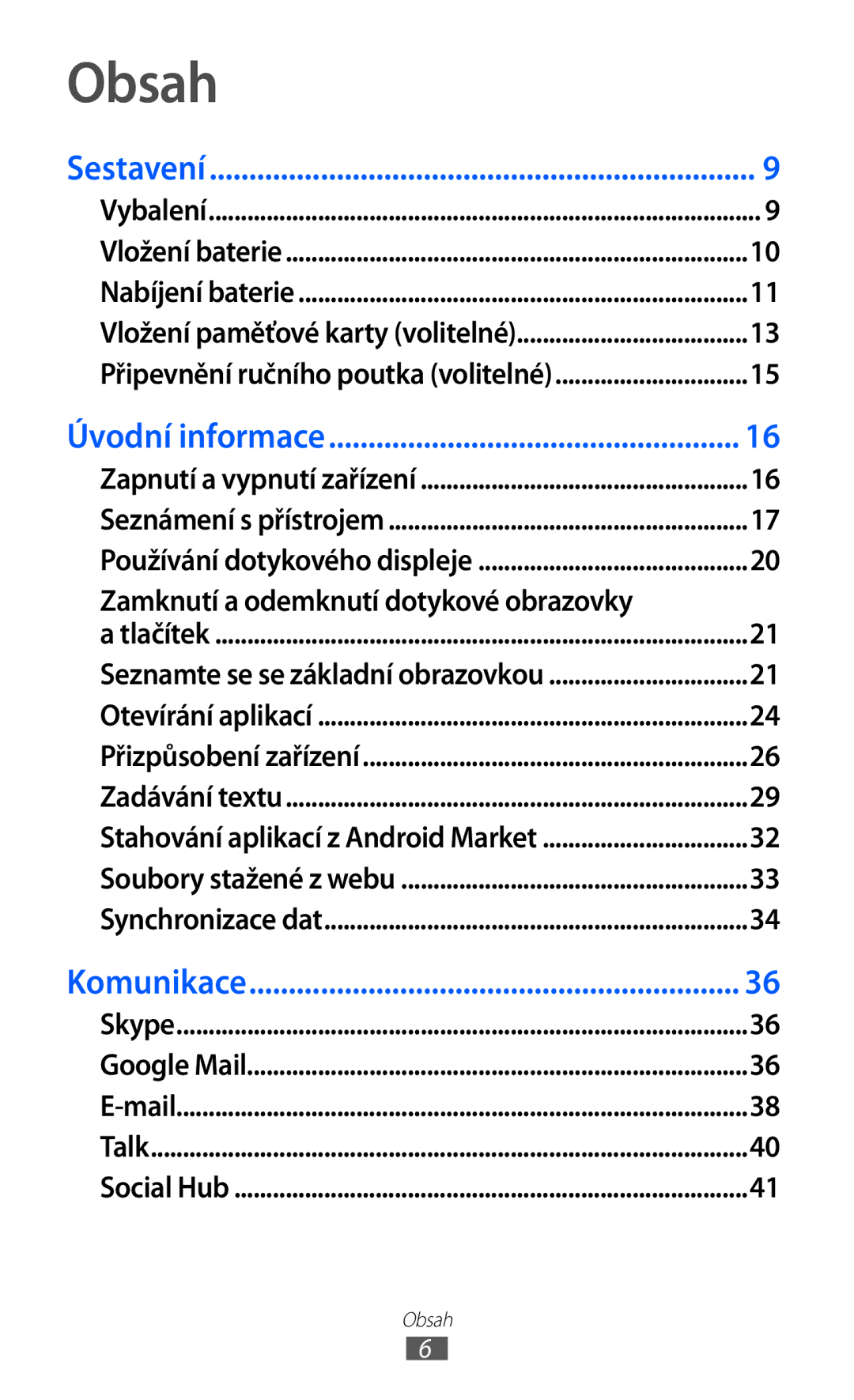 Samsung YP-G1CW/XEZ, YP-G1EW/XEZ manual Obsah, Sestavení 