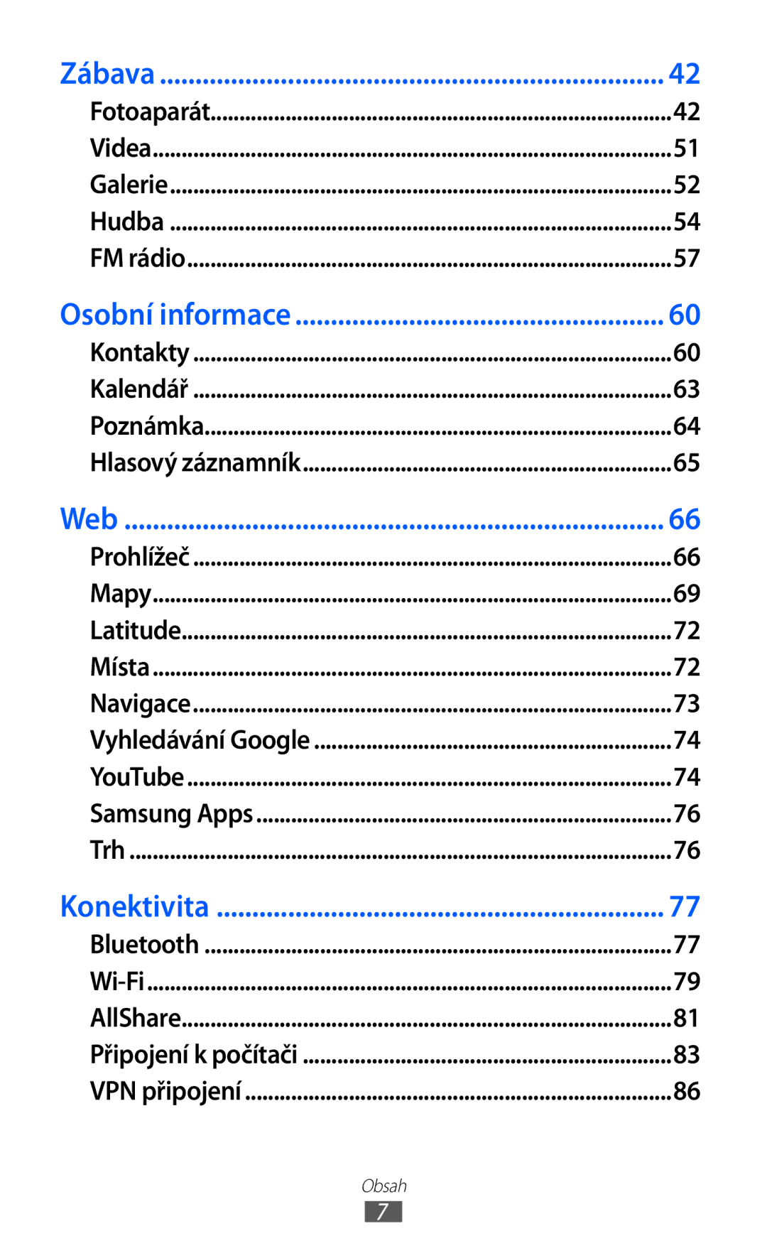 Samsung YP-G1EW/XEZ, YP-G1CW/XEZ manual Obsah 