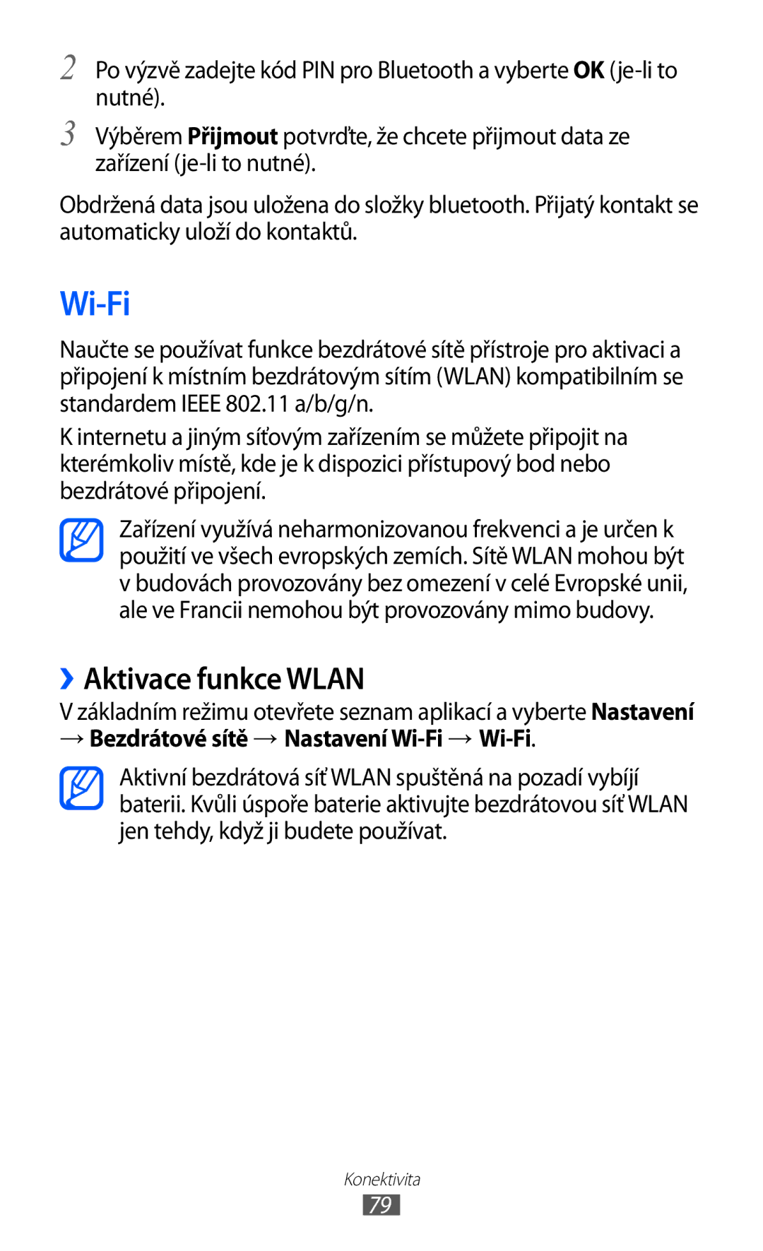 Samsung YP-G1EW/XEZ, YP-G1CW/XEZ manual ››Aktivace funkce Wlan, → Bezdrátové sítě → Nastavení Wi-Fi → Wi-Fi 