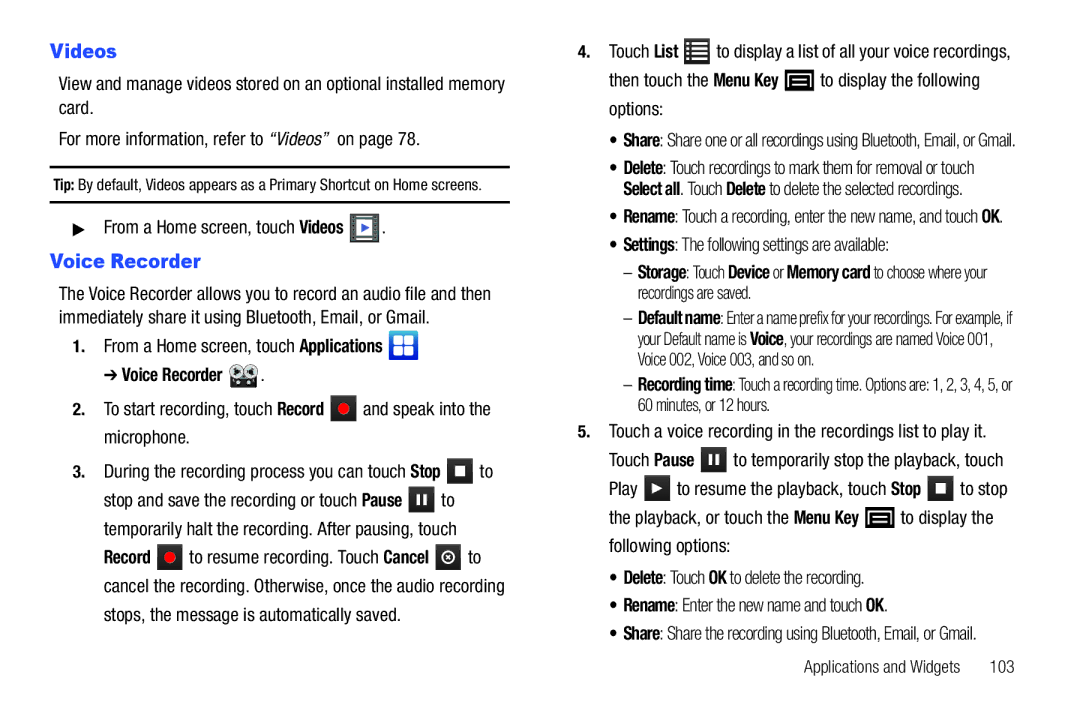 Samsung YP-G1CWY user manual Voice Recorder 