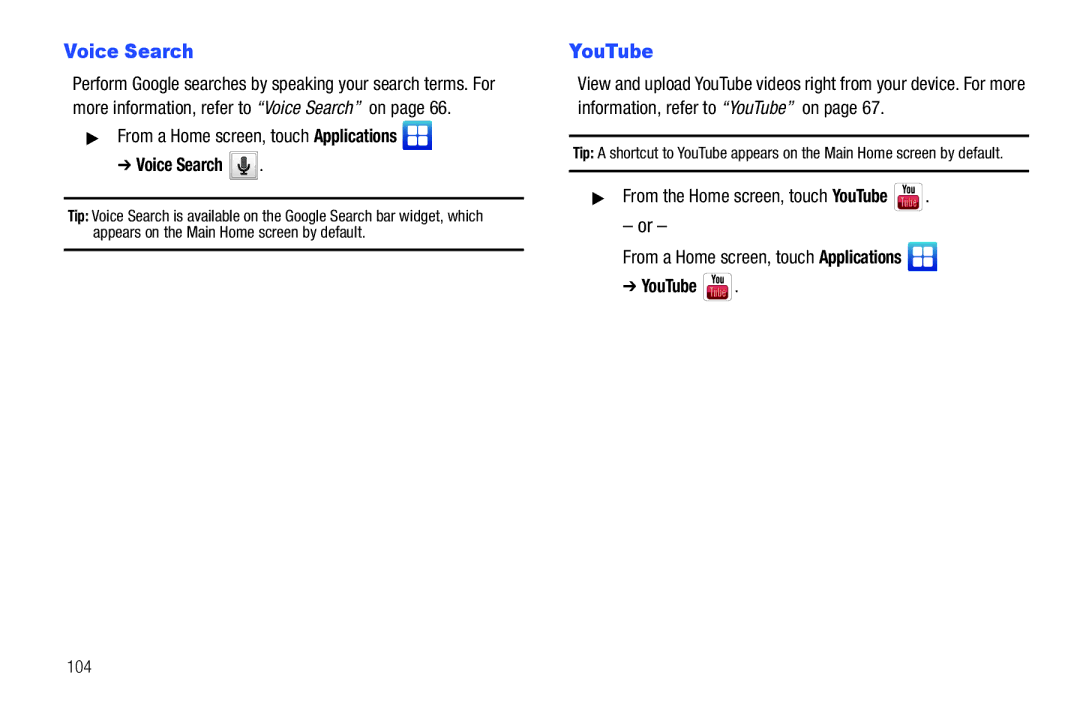 Samsung YP-G1CWY user manual Voice Search, 104 