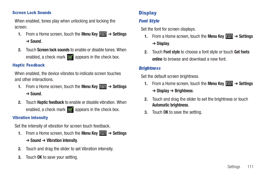 Samsung YP-G1CWY user manual Display, Font Style, Brightness 