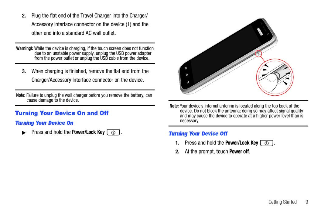 Samsung YP-G1CWY user manual Turning Your Device On and Off, Press and hold the Power/Lock Key, Turning Your Device Off 