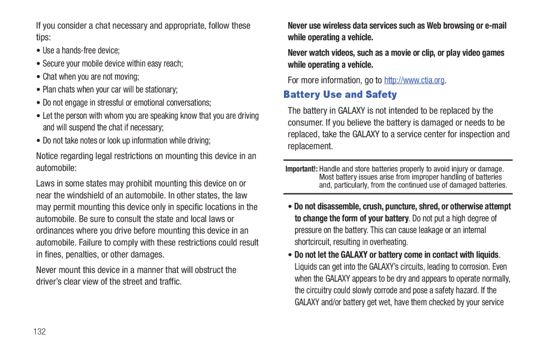 Samsung YP-G1CWY user manual Battery Use and Safety, Do not take notes or look up information while driving 