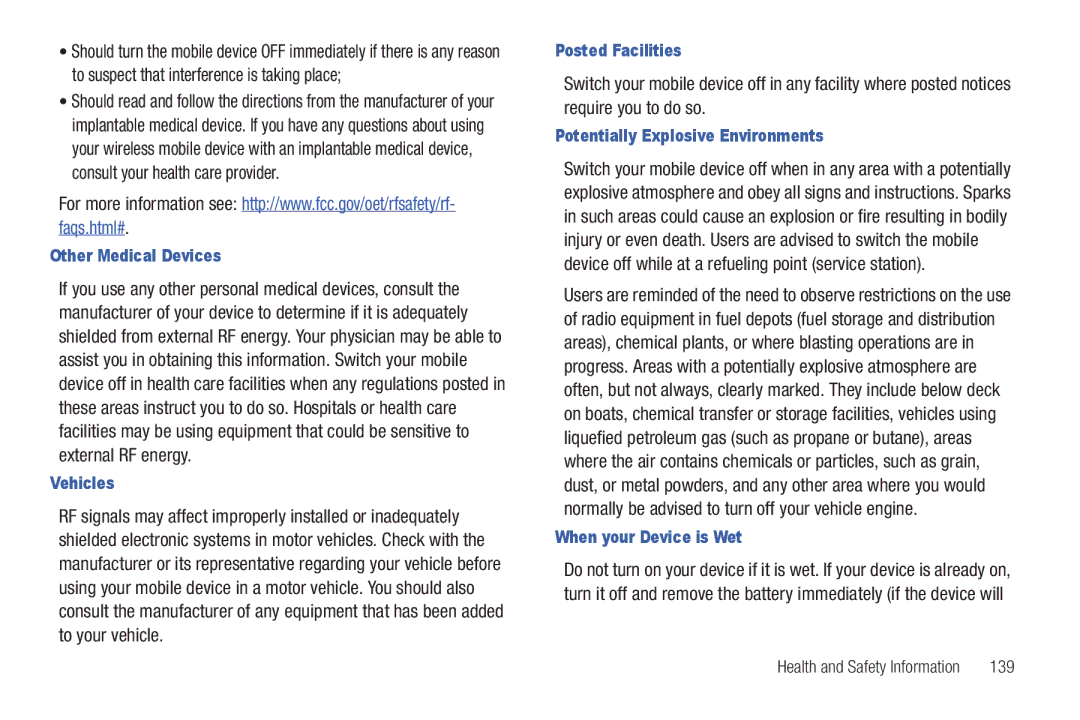 Samsung YP-G1CWY user manual Other Medical Devices, Vehicles, Posted Facilities, Potentially Explosive Environments 