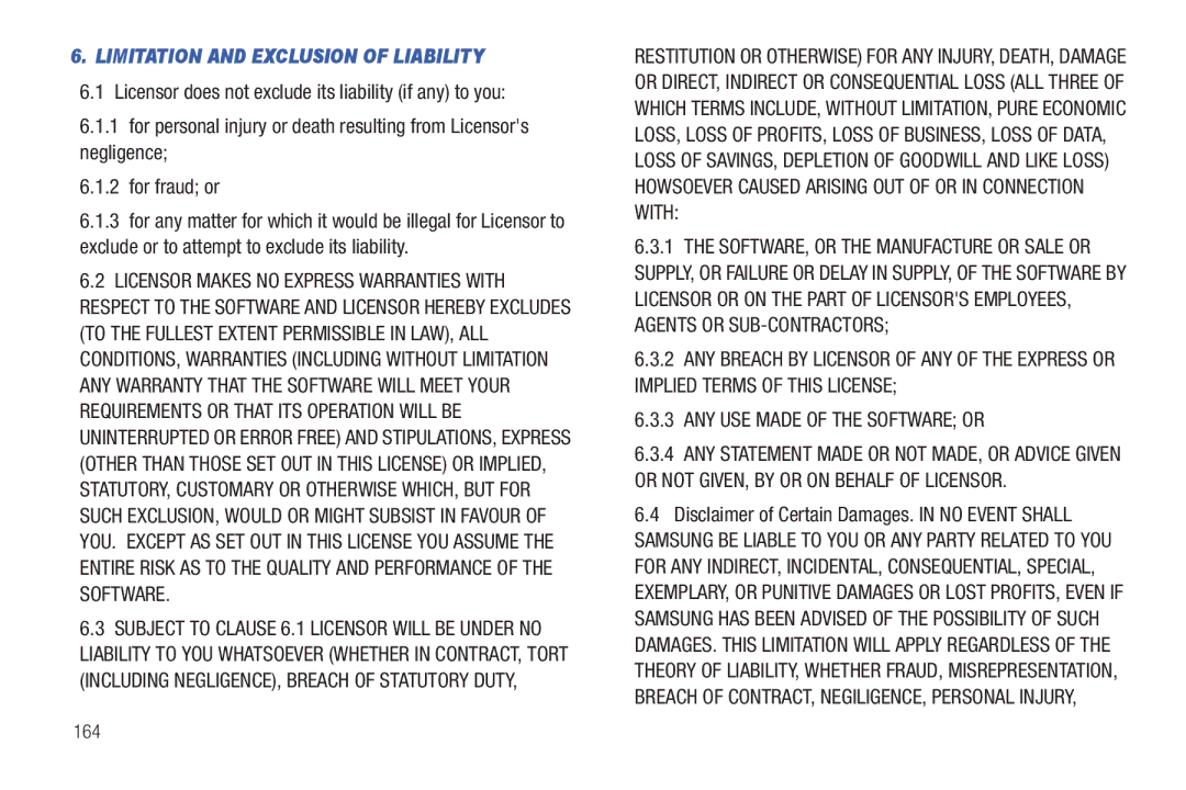 Samsung YP-G1CWY user manual Disclaimer of Certain Damages. in no Event Shall, 164 