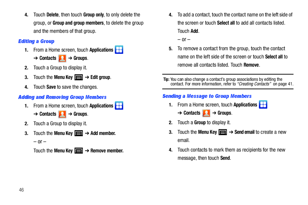 Samsung YP-G1CWY user manual Editing a Group, Adding and Removing Group Members, Sending a Message to Group Members 