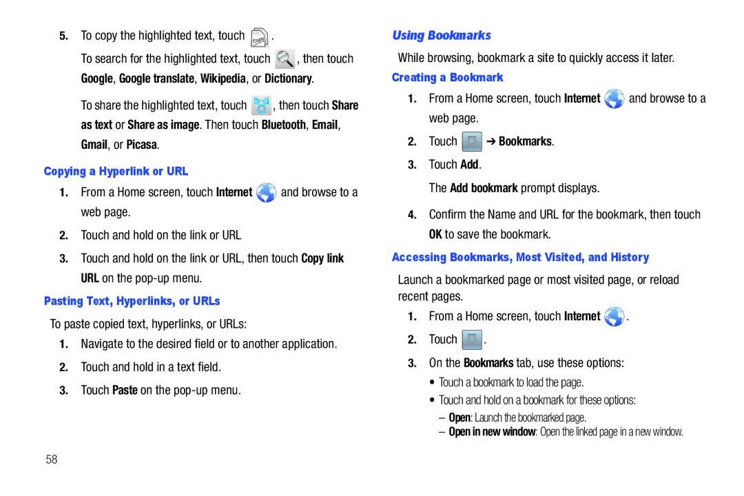 Samsung YP-G1CWY user manual Using Bookmarks, Touch Bookmarks 