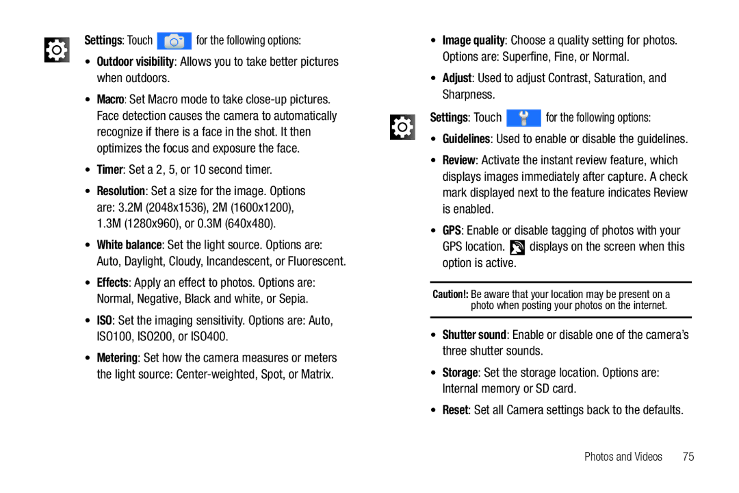 Samsung YP-G1CWY user manual Image quality Choose a quality setting for photos 