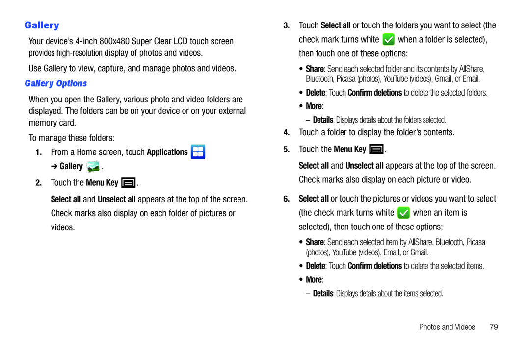 Samsung YP-G1CWY user manual Gallery Options, Details Displays details about the items selected 