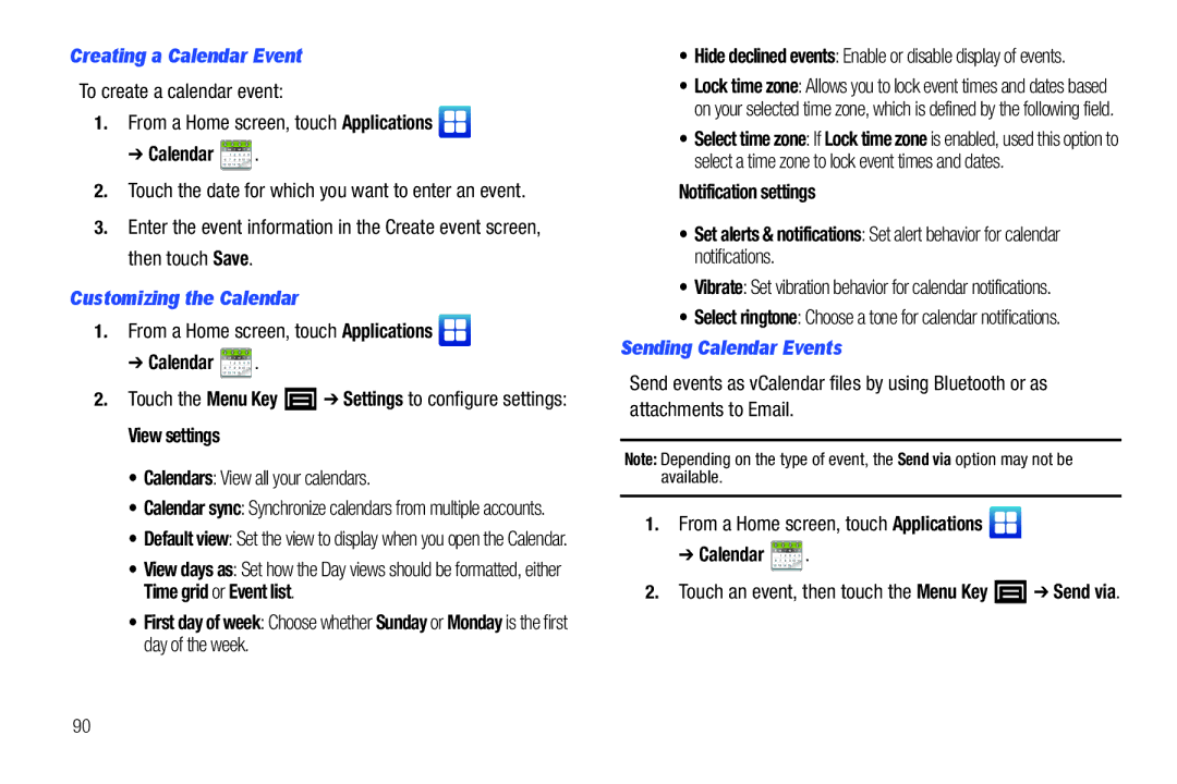 Samsung YP-G1CWY Creating a Calendar Event, Customizing the Calendar, View settings, Calendars View all your calendars 