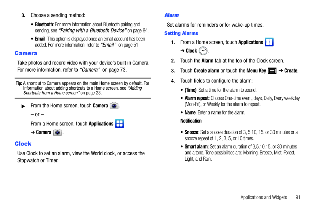 Samsung YP-G1CWY user manual Clock, Alarm, Notification 