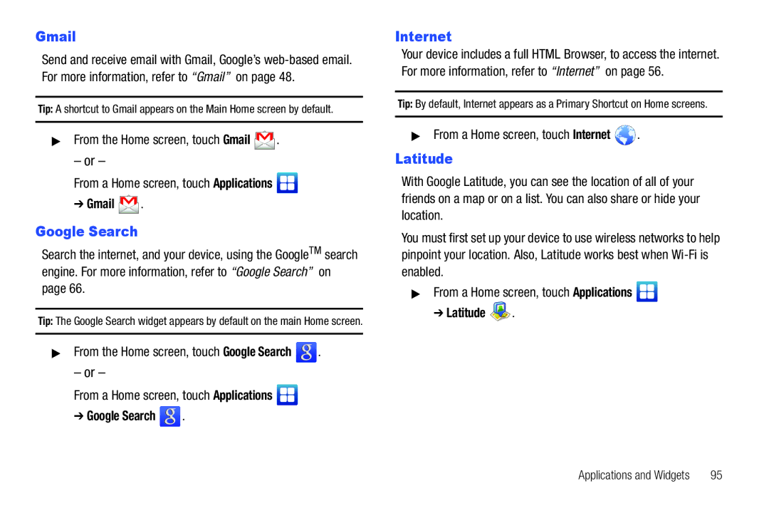 Samsung YP-G1CWY user manual Gmail, Latitude 