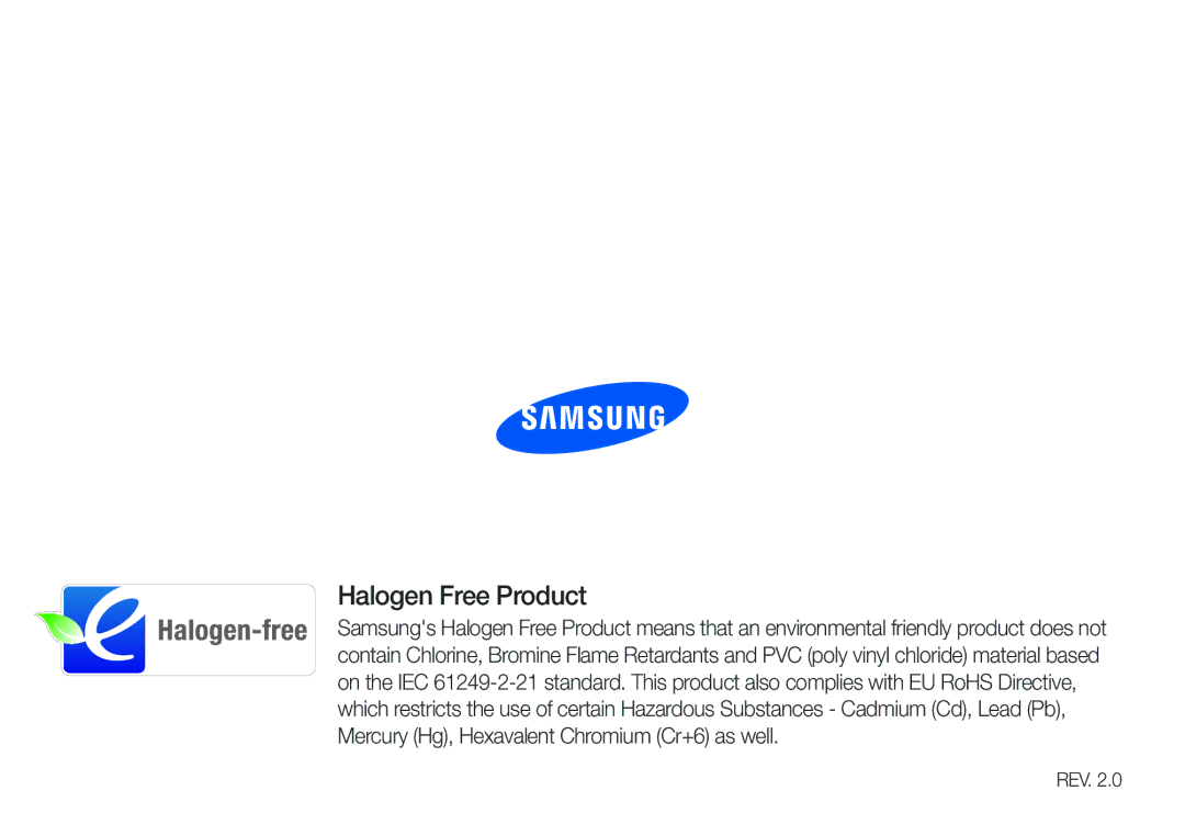 Samsung YP-G50CWS/EDC, YP-G50CW/EDC, YP-G50CW/XEU manual Halogen Free Product 