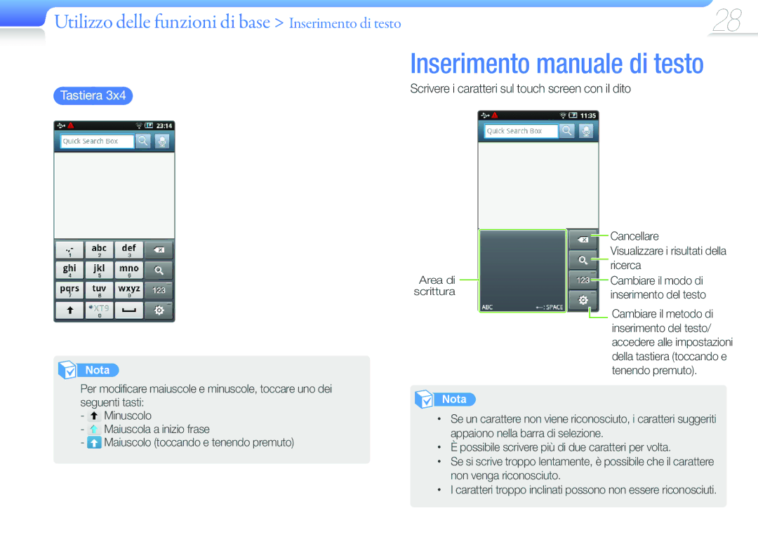 Samsung YP-G50CW/EDC, YP-G50CW/XEU Inserimento manuale di testo, Utilizzo delle funzioni di base Inserimento di testo 