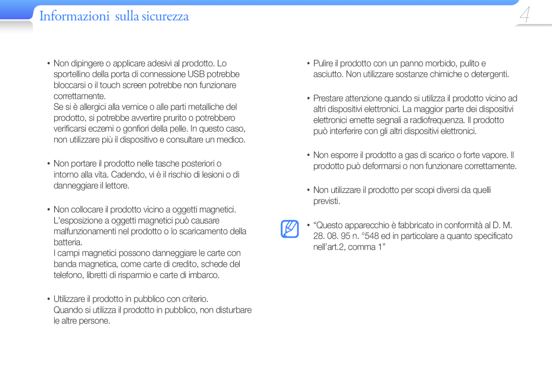 Samsung YP-G50CW/EDC, YP-G50CW/XEU manual Informazioni sulla sicurezza 