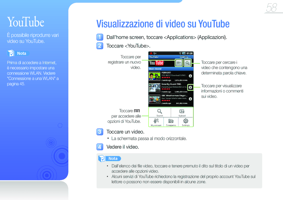 Samsung YP-G50CW/EDC, YP-G50CW/XEU manual Visualizzazione di video su YouTube 