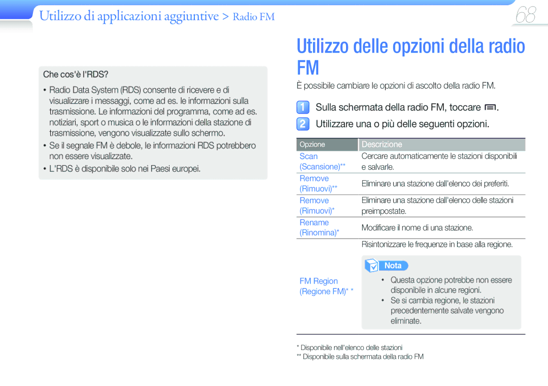 Samsung YP-G50CW/EDC, YP-G50CW/XEU manual Utilizzo di applicazioni aggiuntive Radio FM, Che cosè lRDS? 