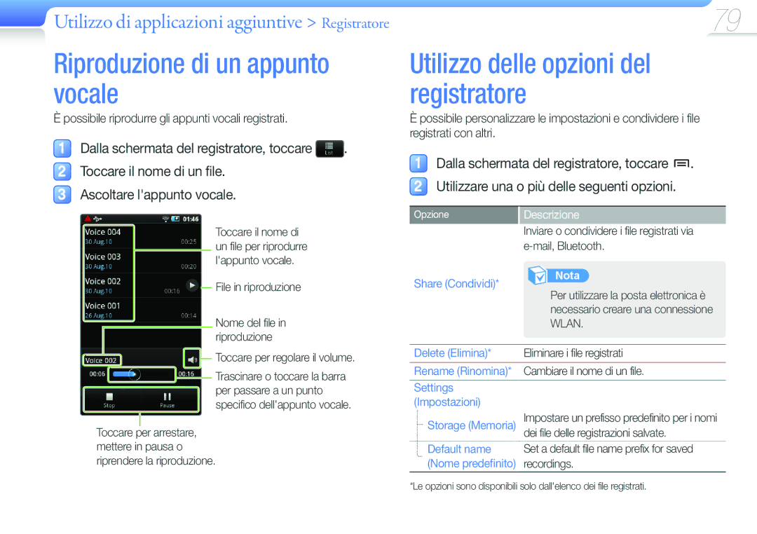 Samsung YP-G50CW/XEU, YP-G50CW/EDC manual File in riproduzione, Eliminare i file registrati, Cambiare il nome di un file 