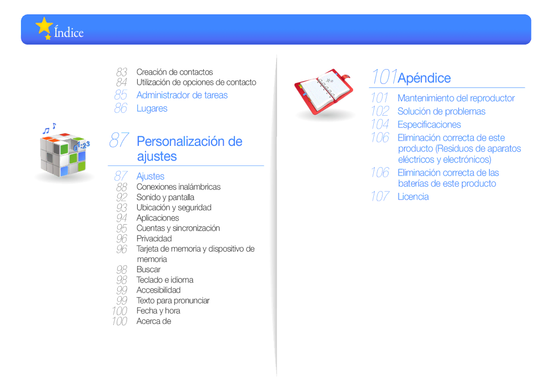 Samsung YP-G50CW/EDC manual Creación de contactos Utilización de opciones de contacto, Producto Residuos de aparatos 