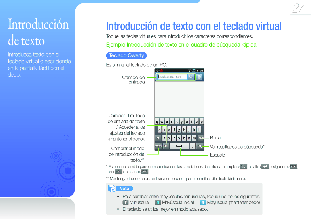 Samsung YP-G50CW/EDC manual Es similar al teclado de un PC, Mantener el dedo, Borrar Ver resultados de búsqueda* Espacio 