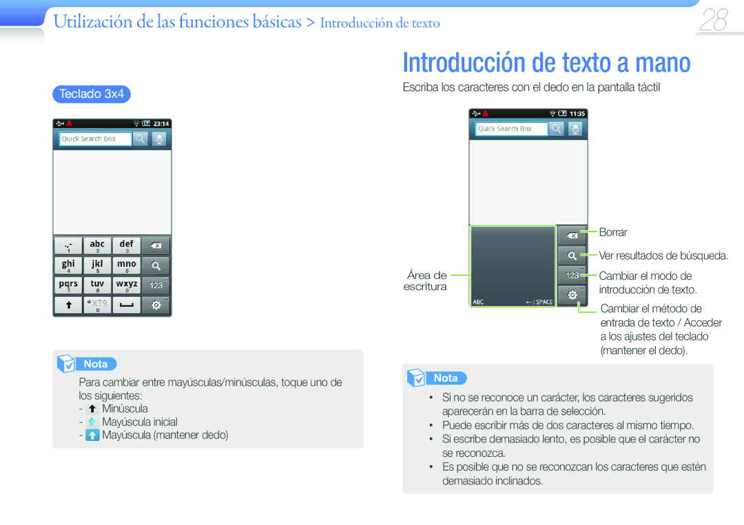 Samsung YP-G50CW/EDC manual Utilización de las funciones básicas Introducción de texto, Teclado 