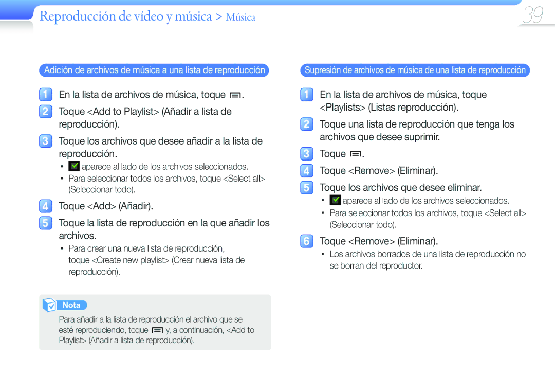 Samsung YP-G50CW/EDC manual Adición de archivos de música a una lista de reproducción 