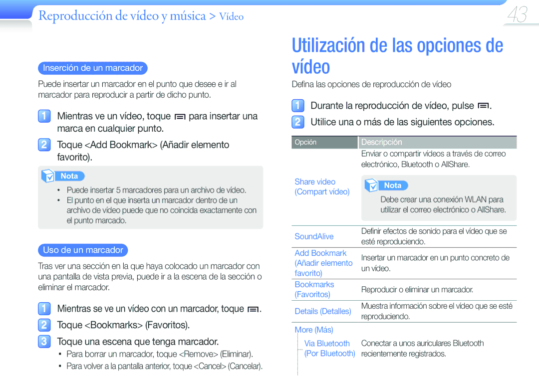 Samsung YP-G50CW/EDC manual Durante la reproducción de vídeo, pulse, Uso de un marcador 