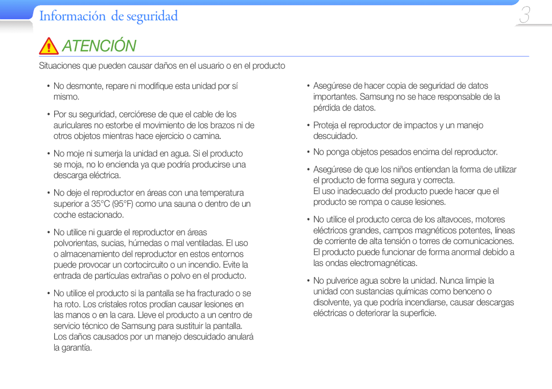 Samsung YP-G50CW/EDC manual Atención 