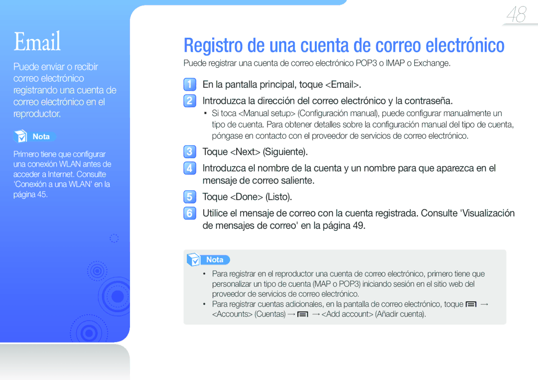 Samsung YP-G50CW/EDC manual Registro de una cuenta de correo electrónico 