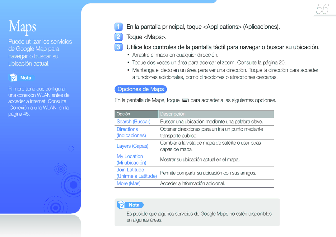 Samsung YP-G50CW/EDC manual En la pantalla de Maps, toque 