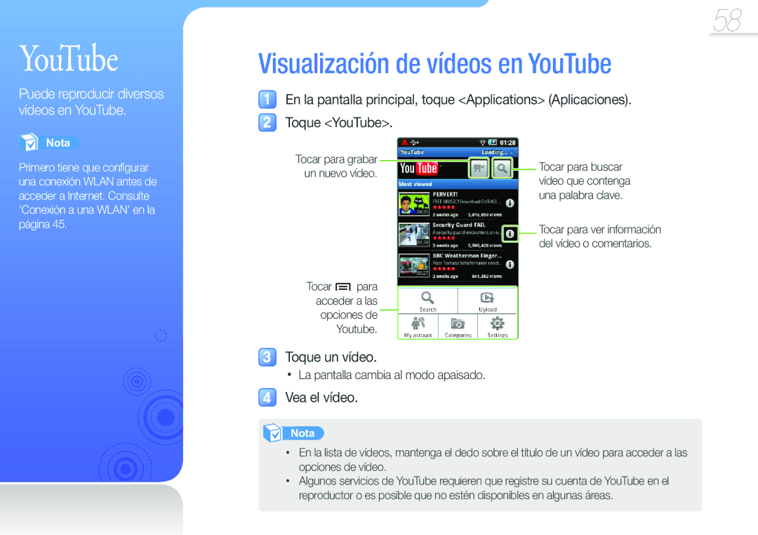 Samsung YP-G50CW/EDC manual Visualización de vídeos en YouTube 