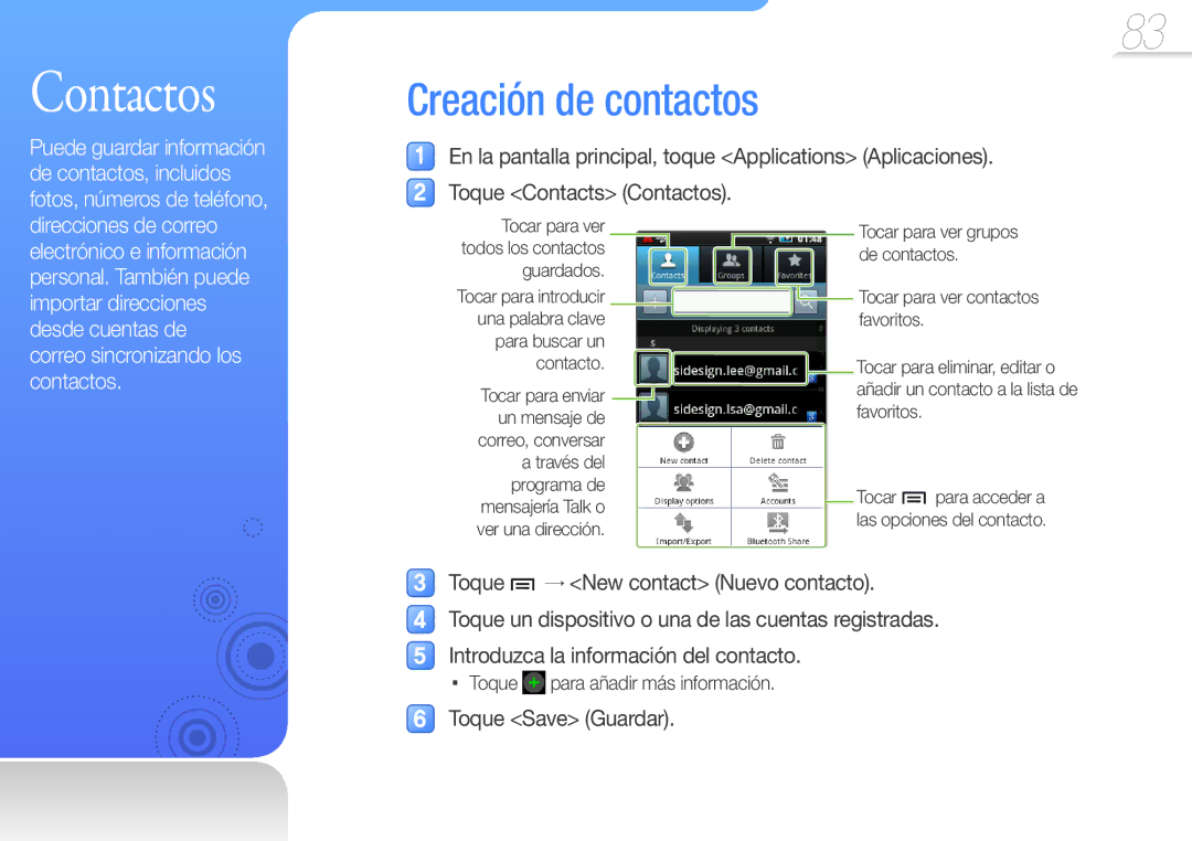 Samsung YP-G50CW/EDC manual Contactos, Tocar para ver contactos favoritos 