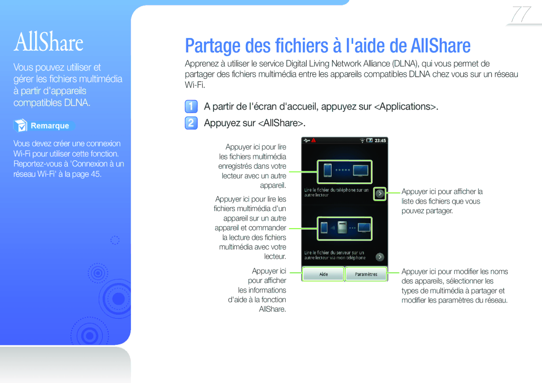 Samsung YP-G50CW/XEF, YP-G50EW/XEF manual Appuyez sur AllShare 